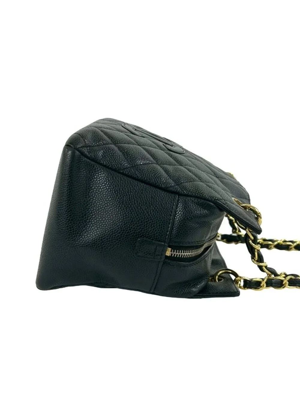 Chanel Quilted CC Logo Caviar Leather Shoulder Bag Tote Black